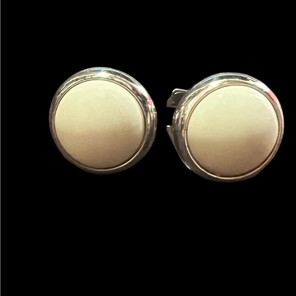 Hermes Cream and Silver Earrings